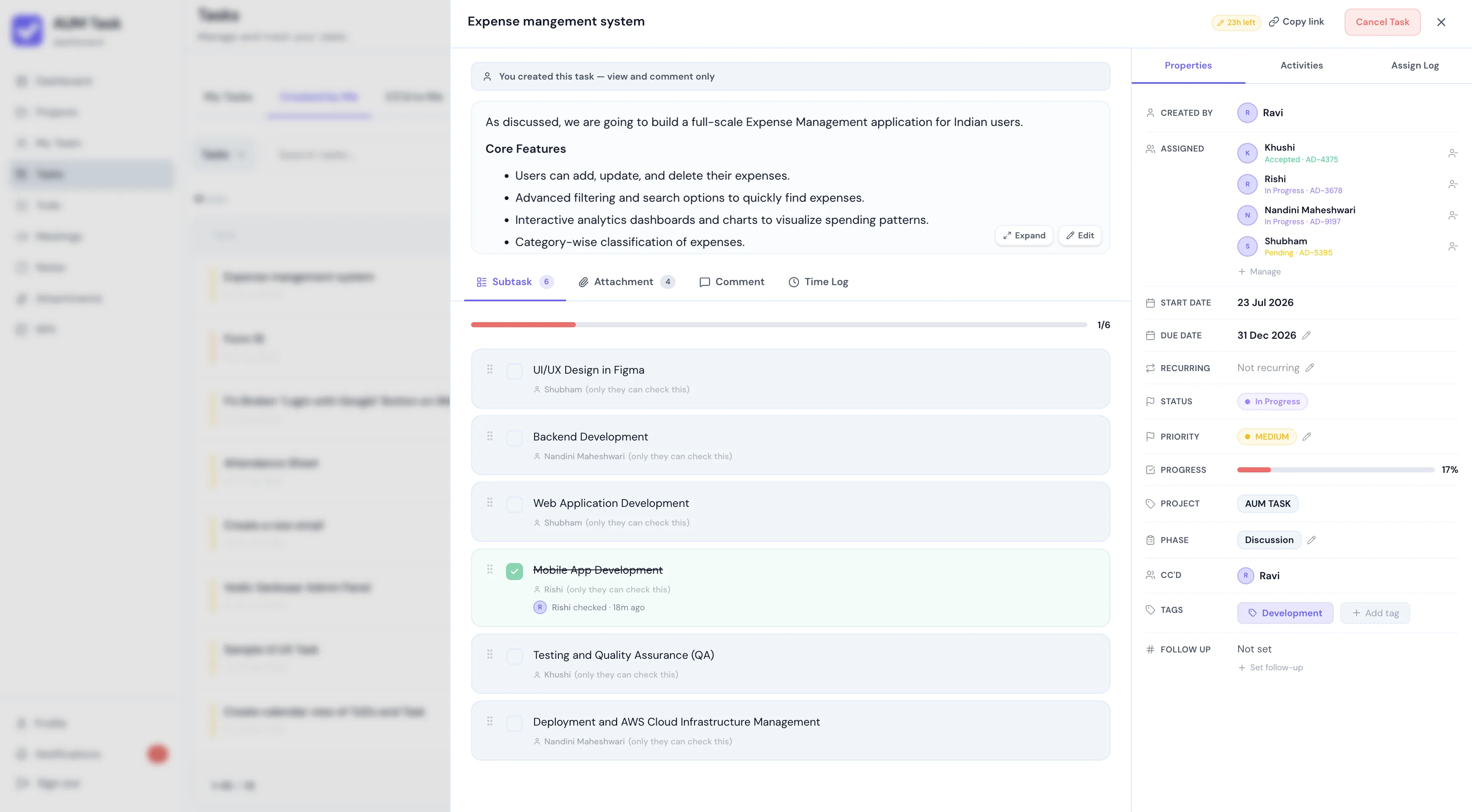 Task Creator Controls and Owner Permissions Toolbar